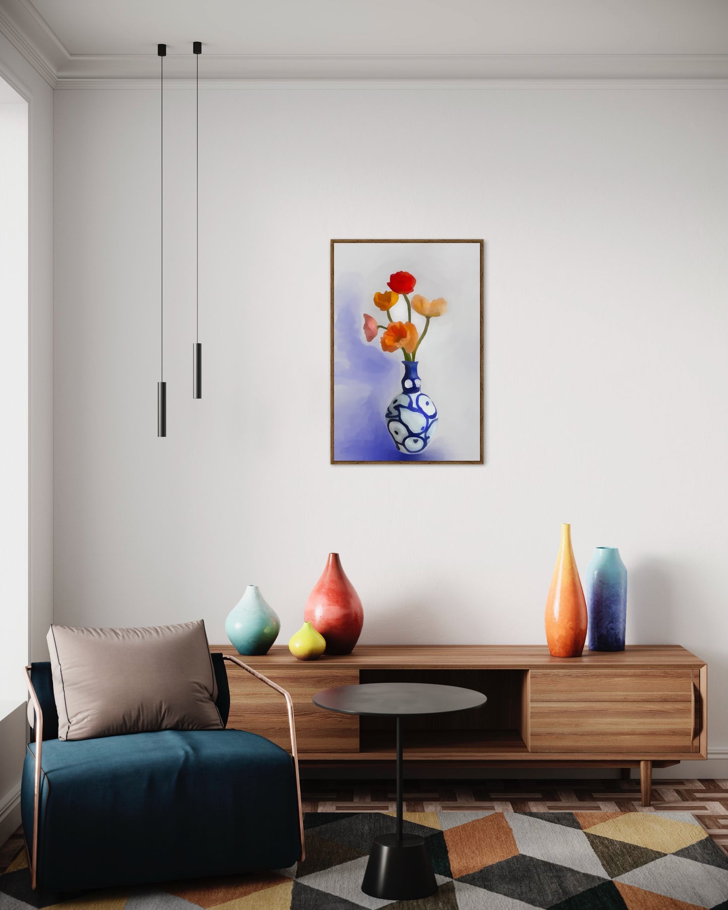 Blue flowers vase - Digital Illustration