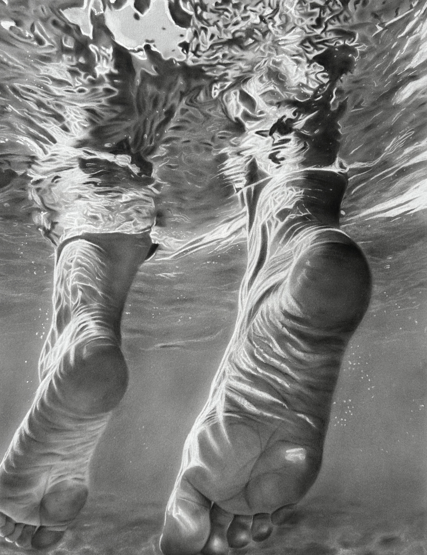 Premier Bain - Dessin au fusain