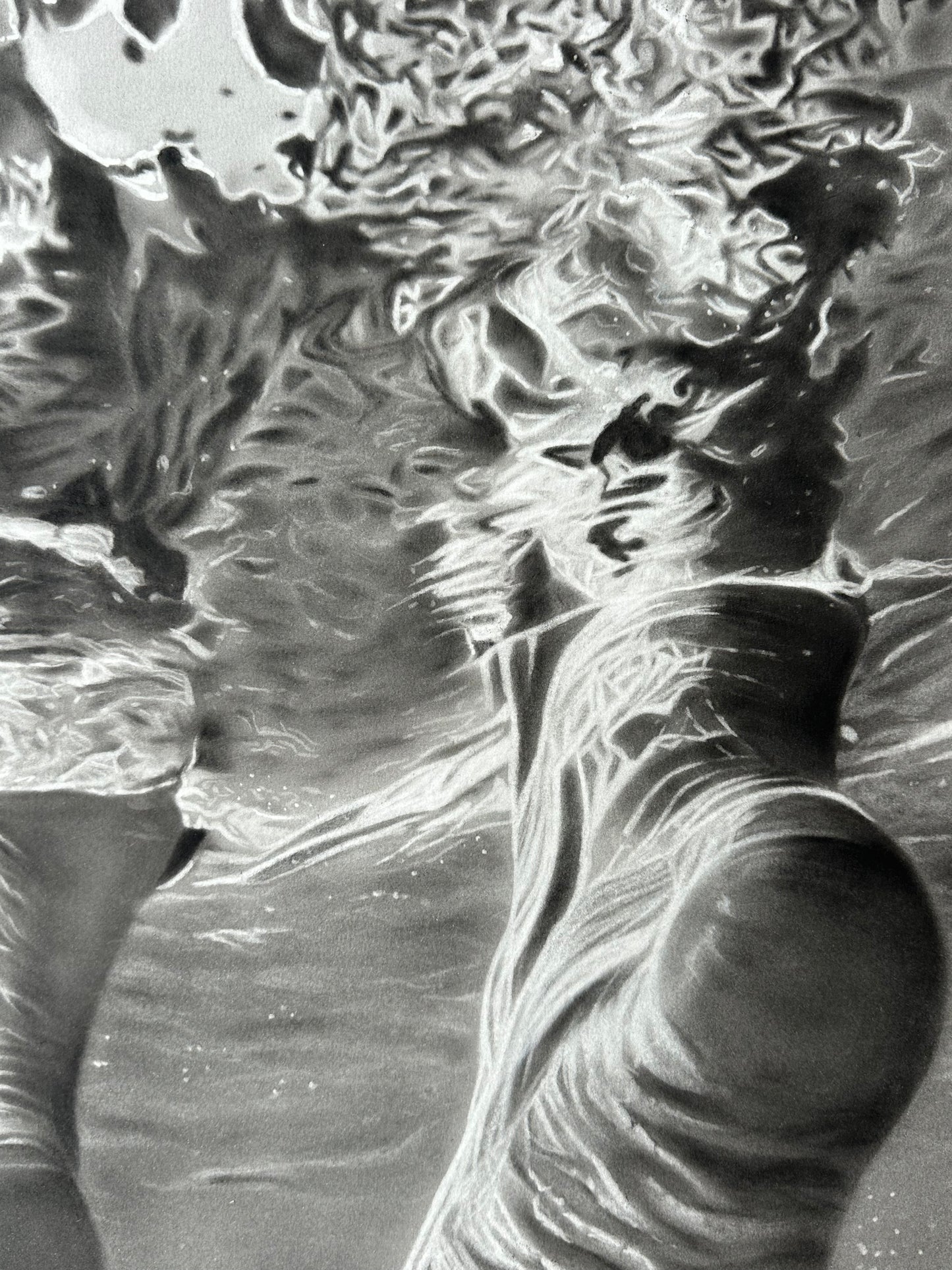 Premier Bain - Dessin au fusain