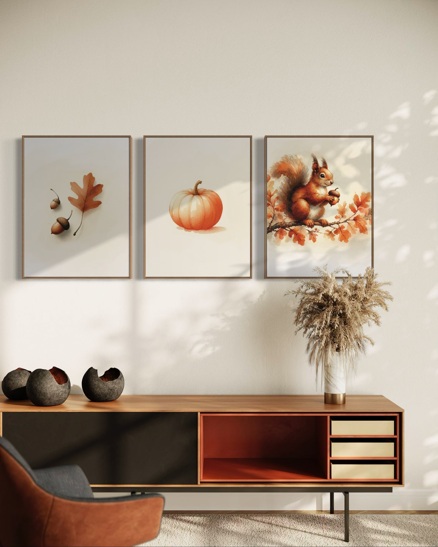 Set of 3 Digital Watercolor Autumn Illustrations